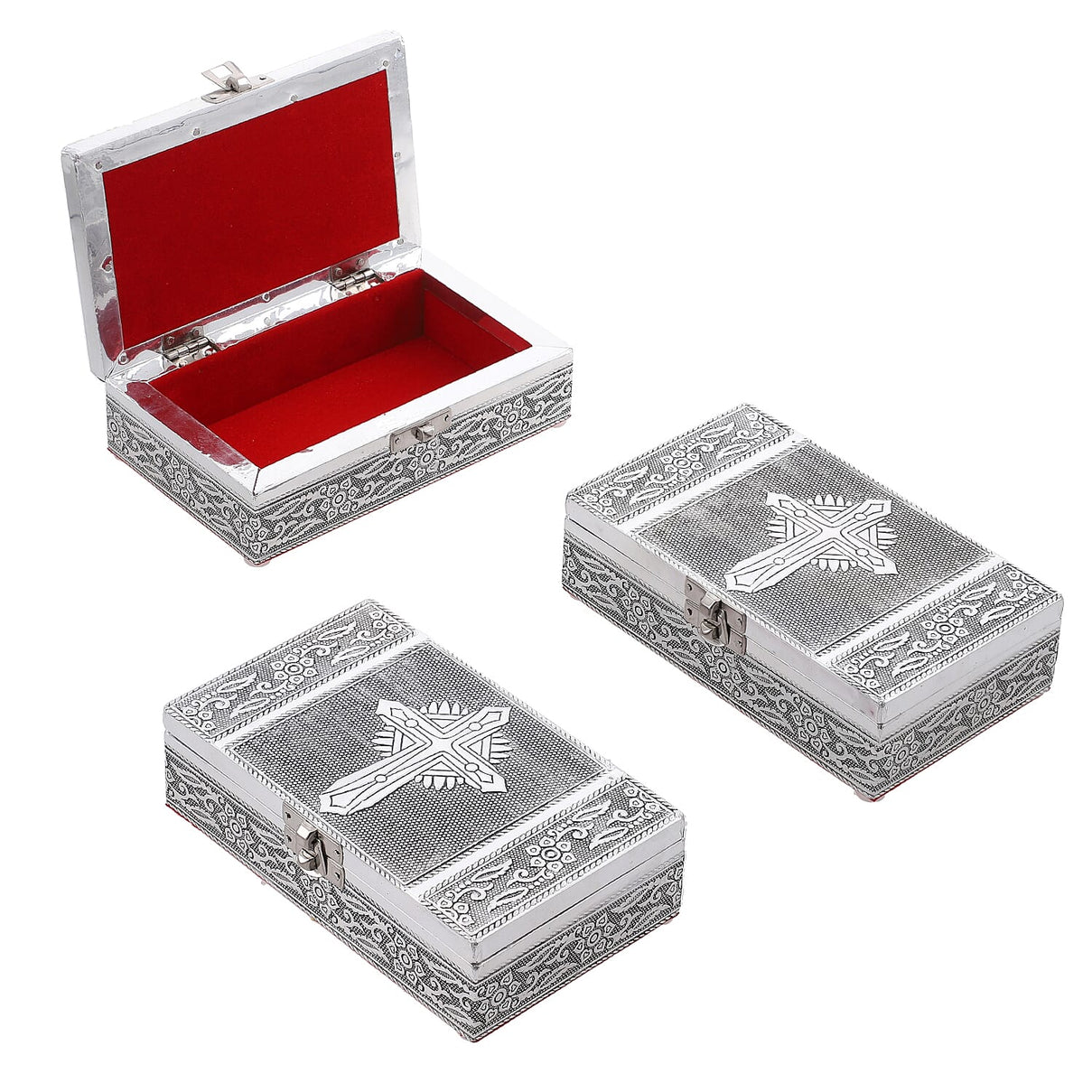 Set of 3 - Handcrafted Cross Embossed Vintage Storage Box 7699850 0