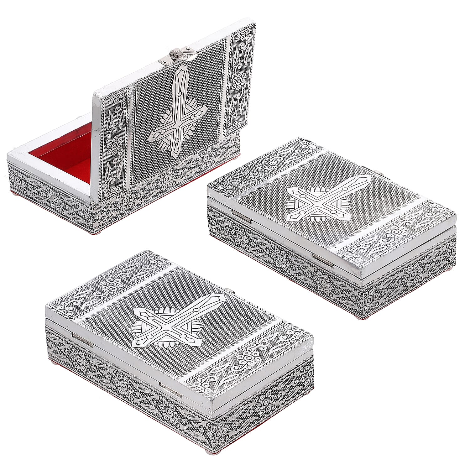 Set of 3 - Handcrafted Cross Embossed Vintage Storage Box 7699850 3