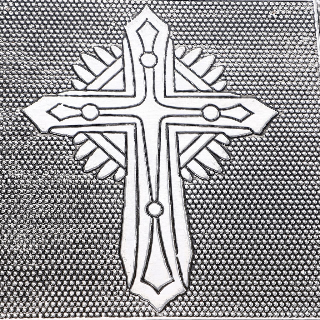Set of 3 - Cross Embossed Rectangular Aluminium Oxidized Storage Boxes (Size 16.5x10x4 Inch) - Silver