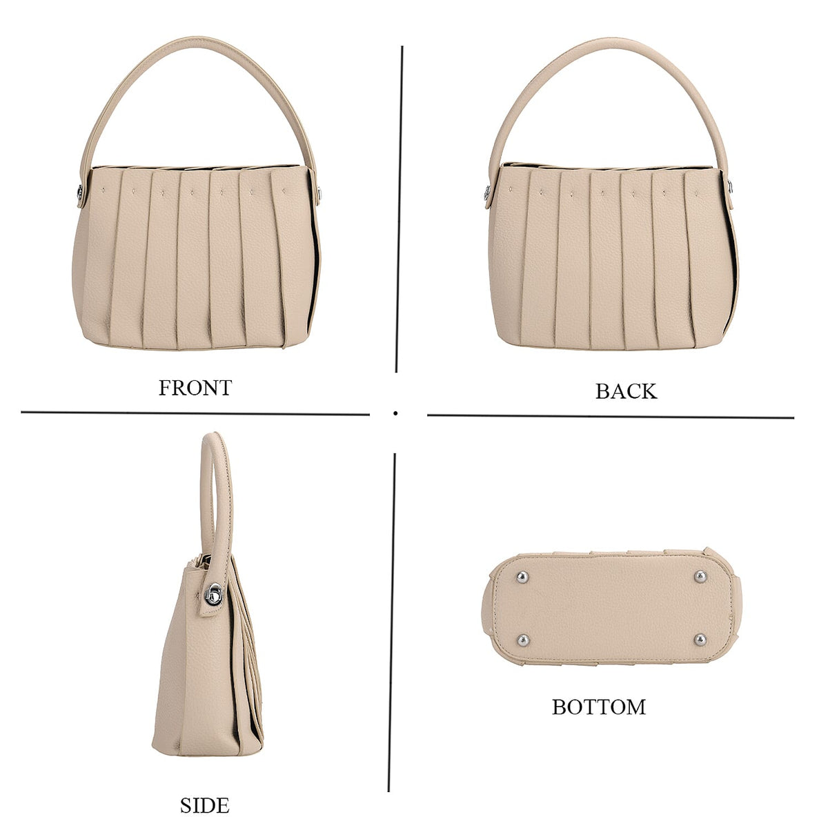 Crossbody Bag with Pleated Design &amp; Top Handle - Beige 8043361 4