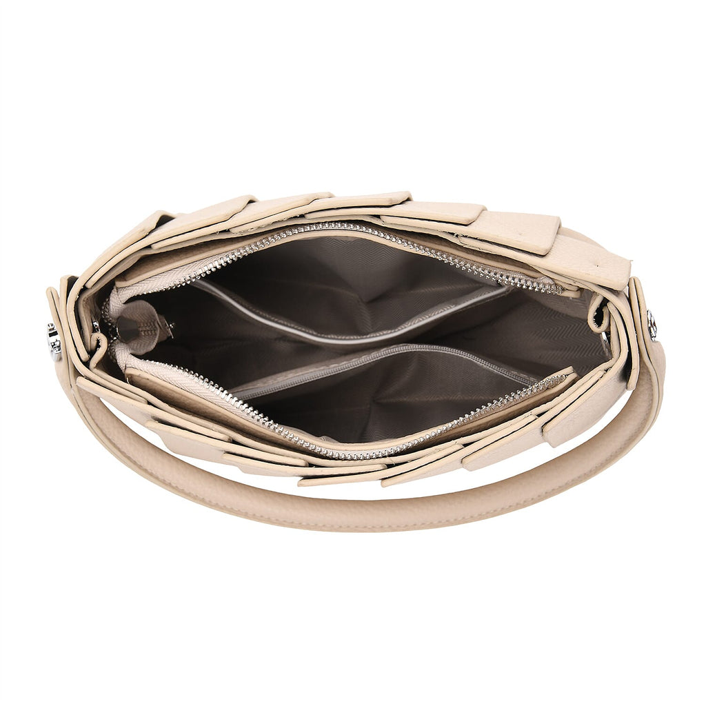 Crossbody Bag with Pleated Design & Top Handle - Beige