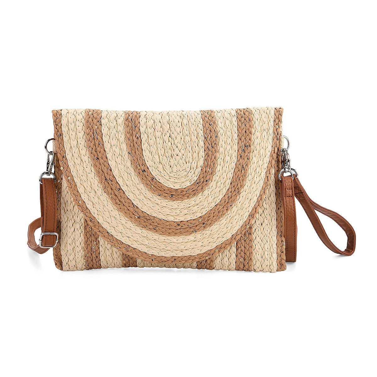 Bohemian Style Stripe Pattern Clutch with Long Adjustable Strap - Beige &amp; Khaki V32699406 0