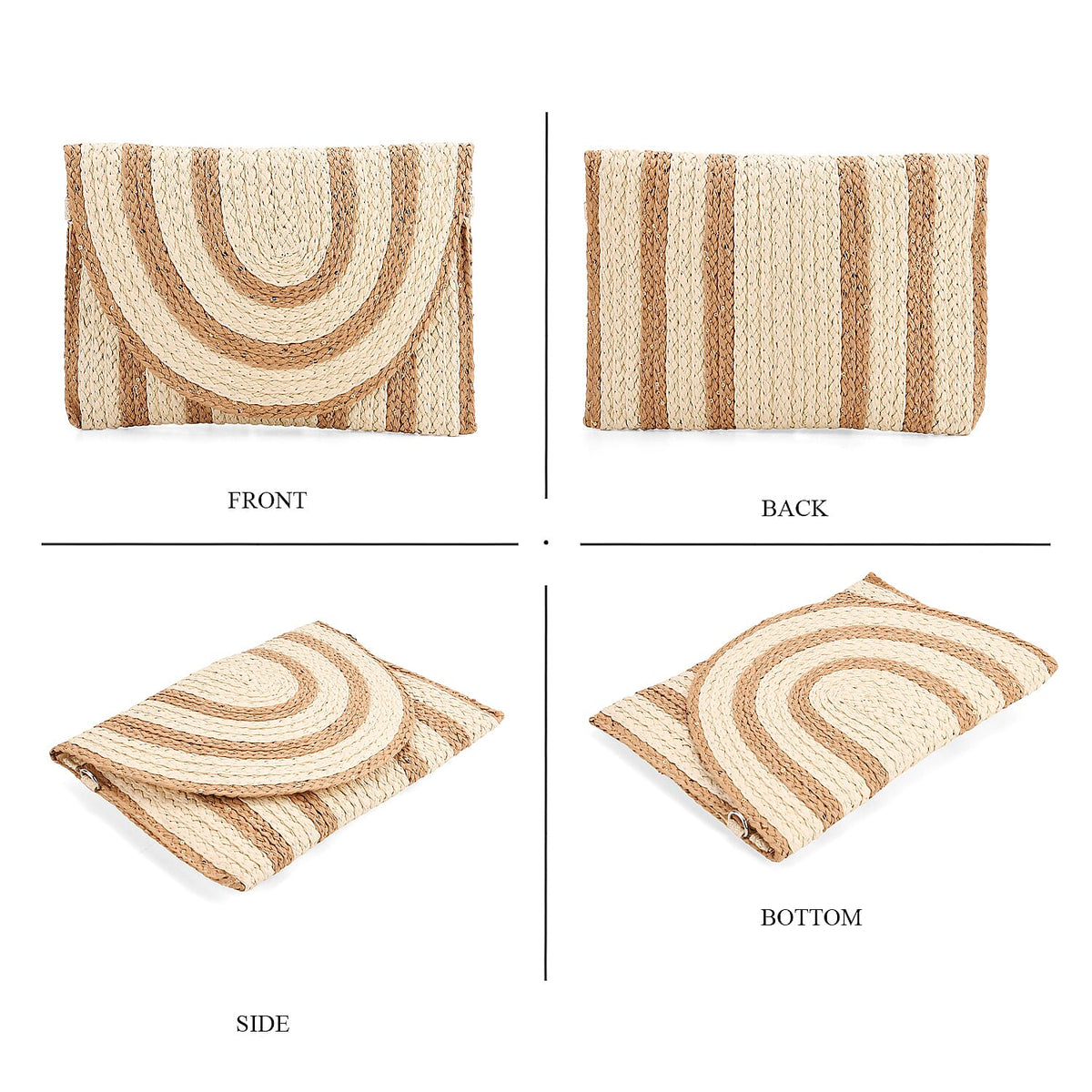 Bohemian Style Stripe Pattern Clutch with Long Adjustable Strap - Beige &amp; Khaki V32699406 5