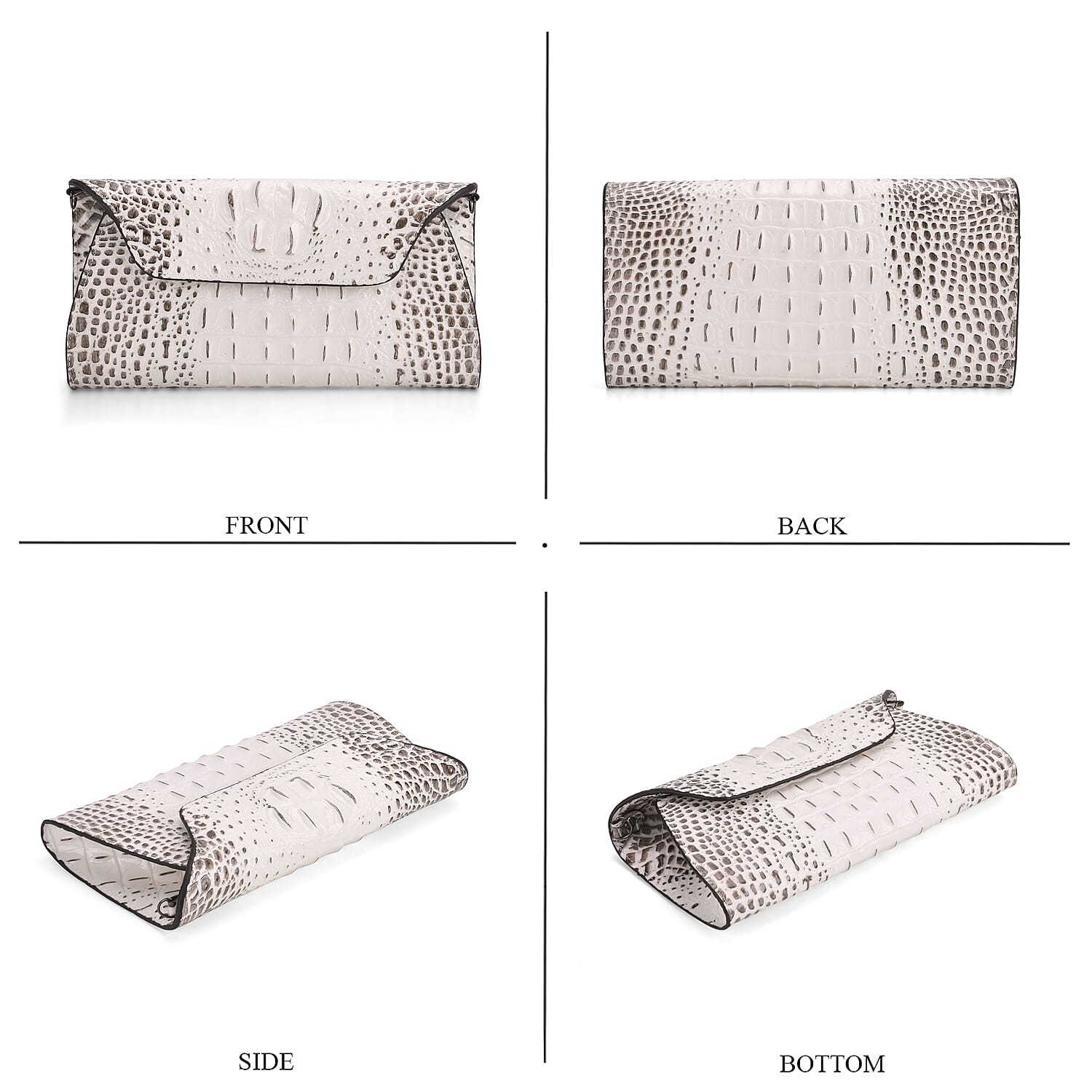 Designer Inspired - Embossed Genuine Leather Shoulder Bag with Long Chain - White &amp; Beige 8069873 4