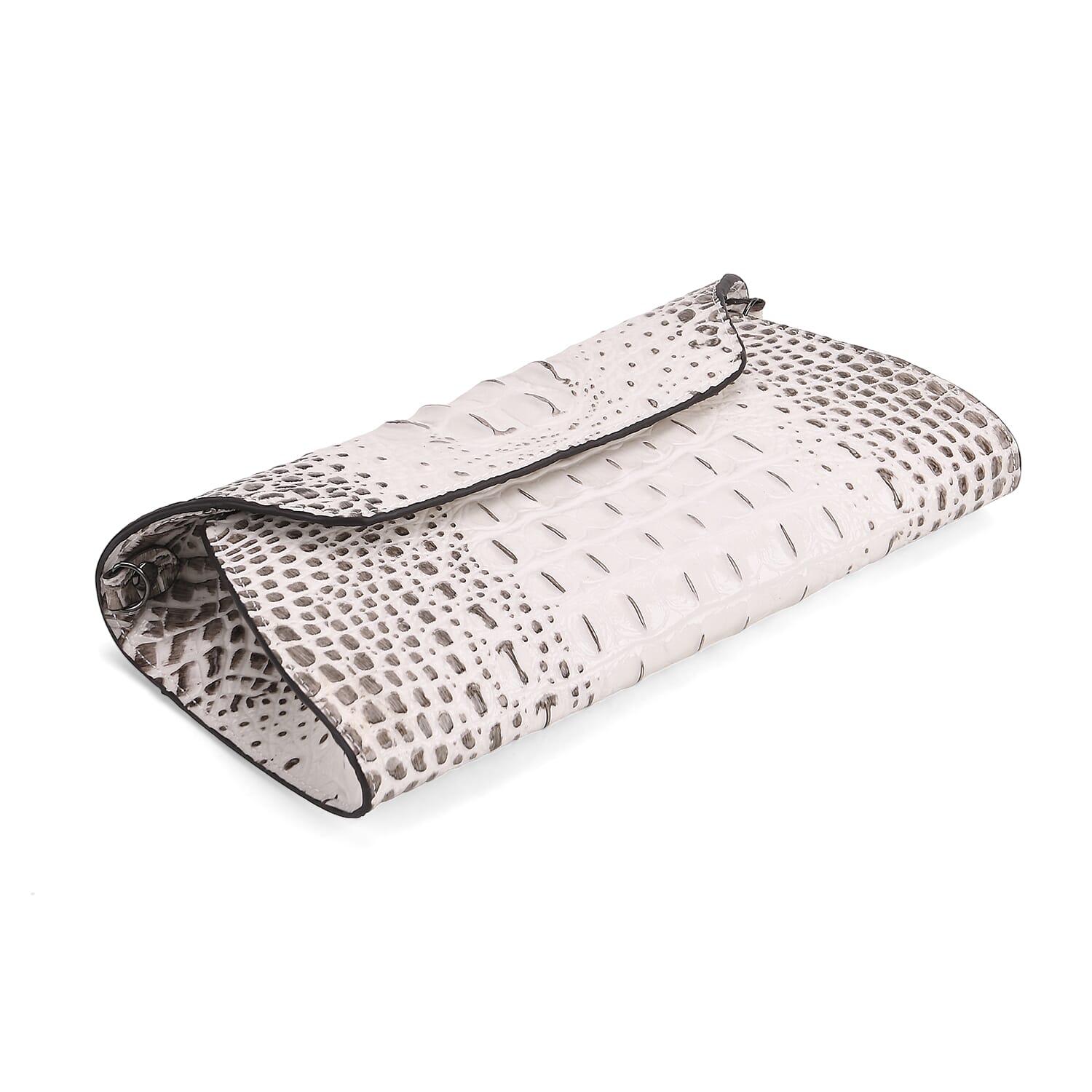 Designer Inspired - Embossed Genuine Leather Shoulder Bag with Long Chain - White &amp; Beige 8069873 6
