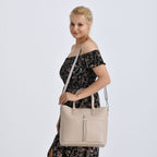 Genuine Leather Tote Bag - Beige