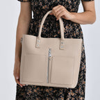 Genuine Leather Tote Bag - Beige