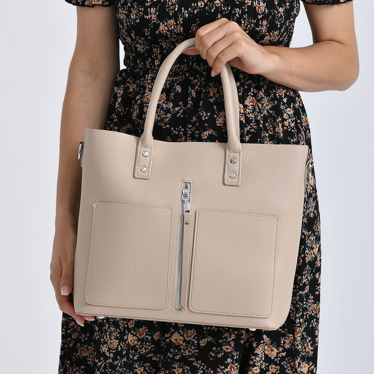 Genuine Leather Tote Bag - Beige 8228495 4