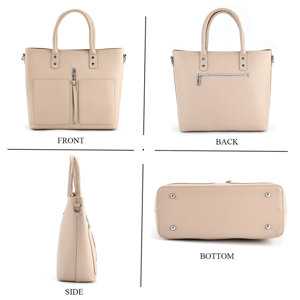 Genuine Leather Tote Bag - Beige 8228495 5