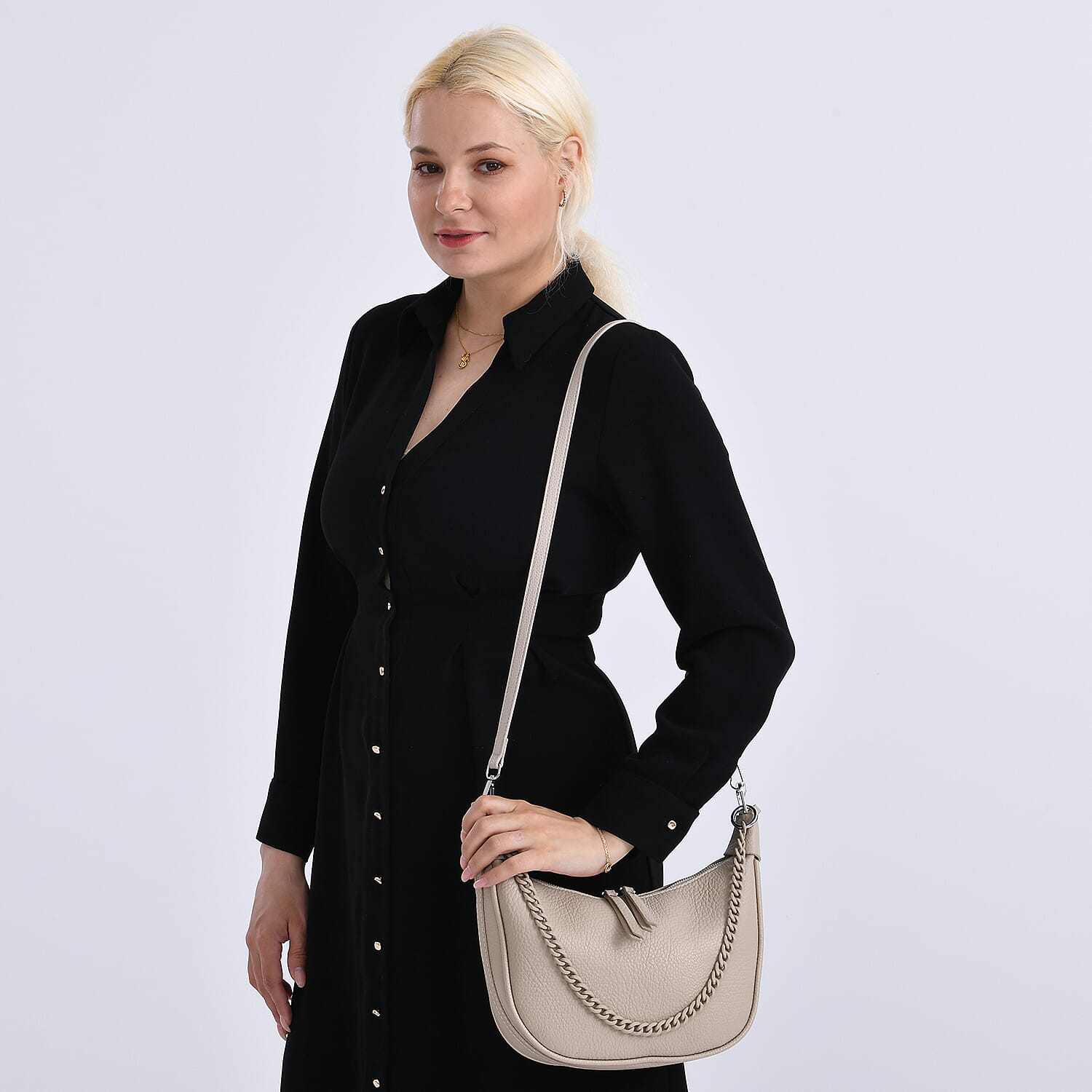 Casual Crescent Shoulder Bag - Khaki V32489693 3