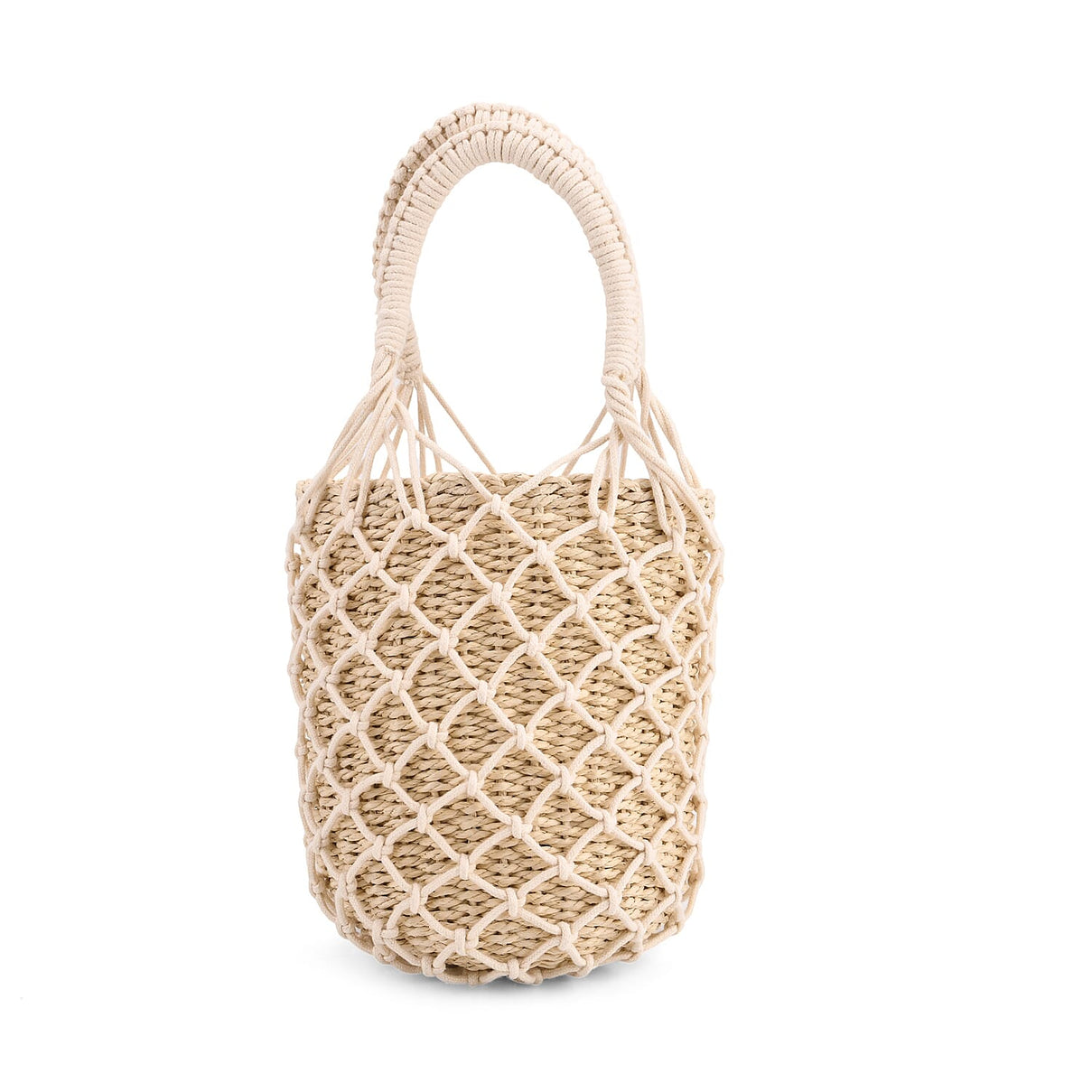 Bohemian Style Fishnet Bucket Bag - Beige V32522722 0