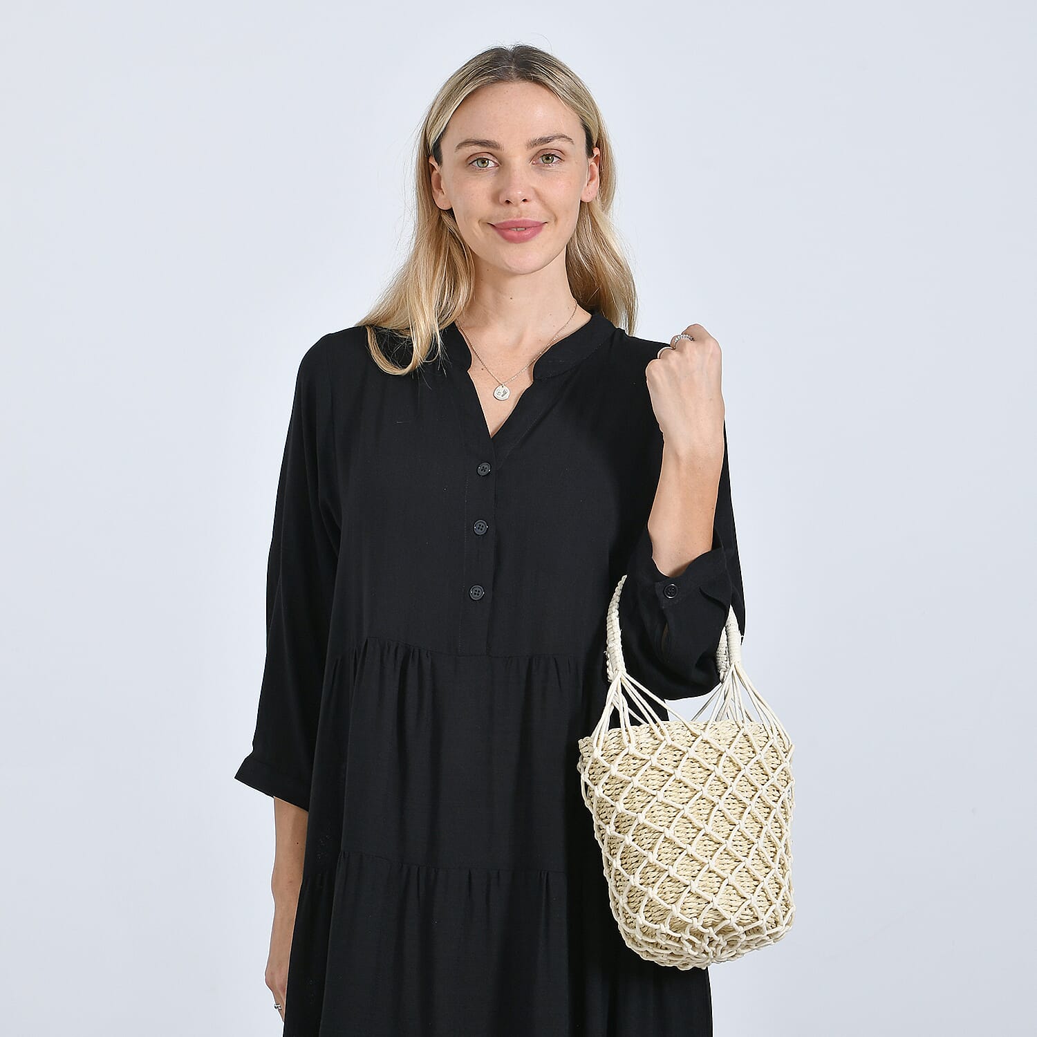 Bohemian Style Fishnet Bucket Bag - Beige V32522722 2