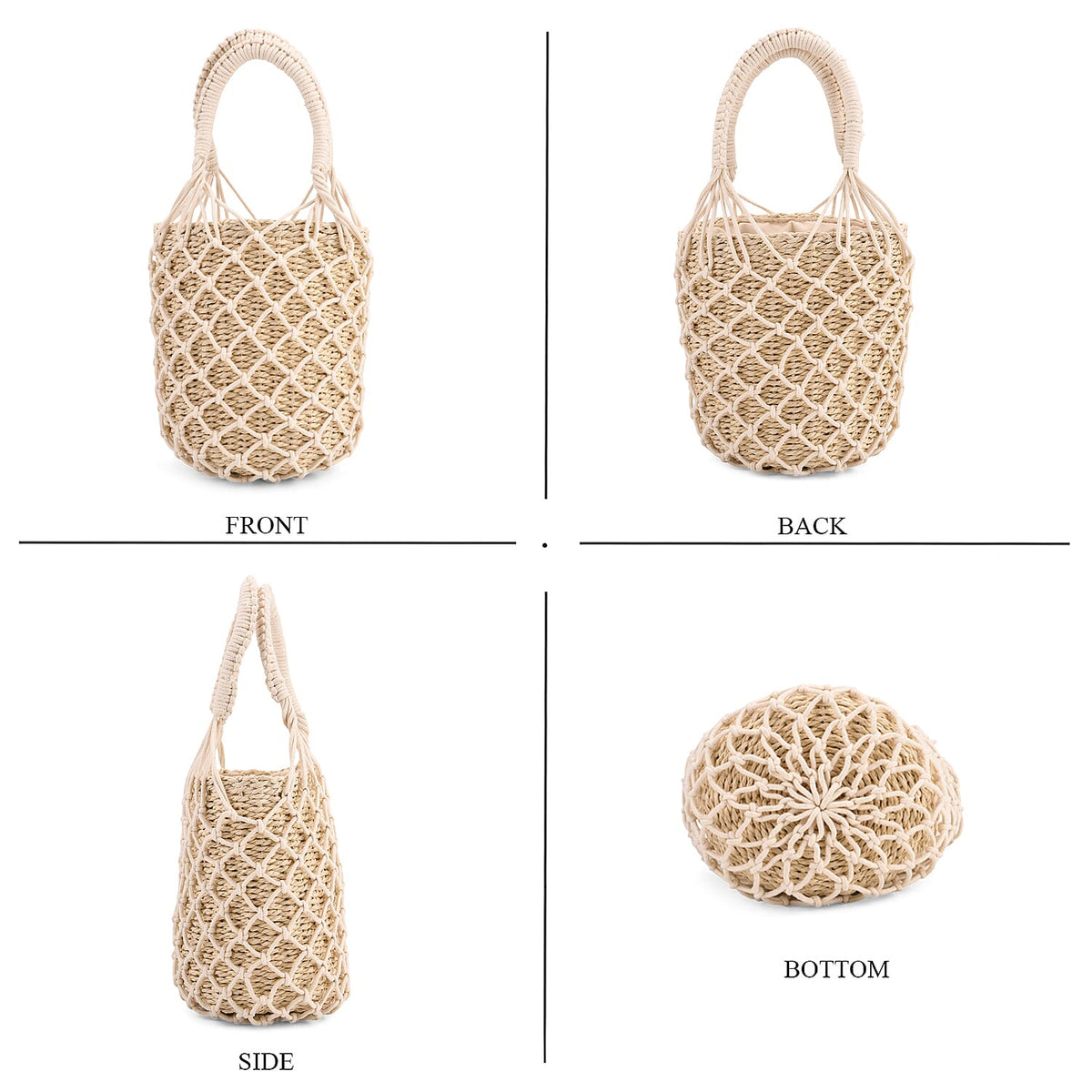 Bohemian Style Fishnet Bucket Bag - Beige V32522722 4