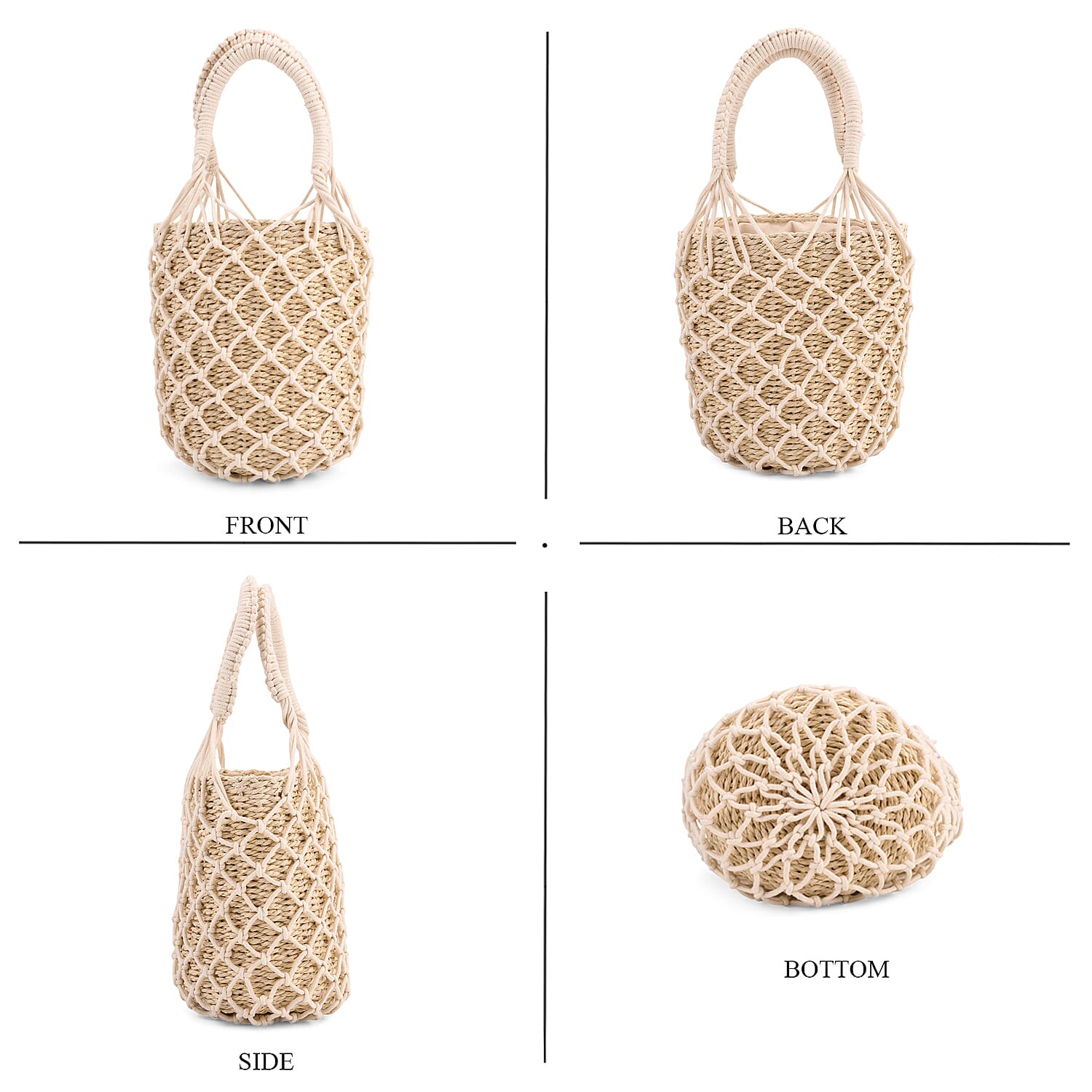 Bohemian Style Fishnet Bucket Bag - Beige V32522722 4