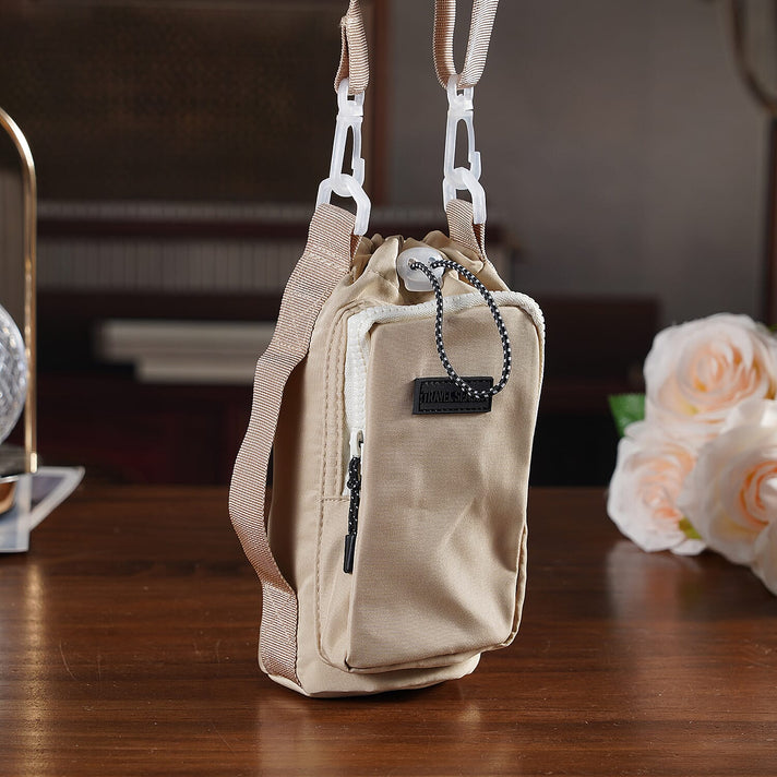 Insulated Style Coffee-Water Bottle Carrier with Wide Crossbody Strap - Beige 8430905 2