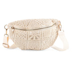 Crochet Crescent Sling Bag with Adjustable Strap - White