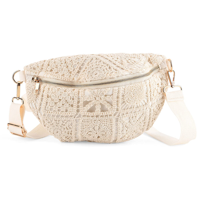 Crochet Crescent Sling Bag with Adjustable Strap - Green 8504001 1
