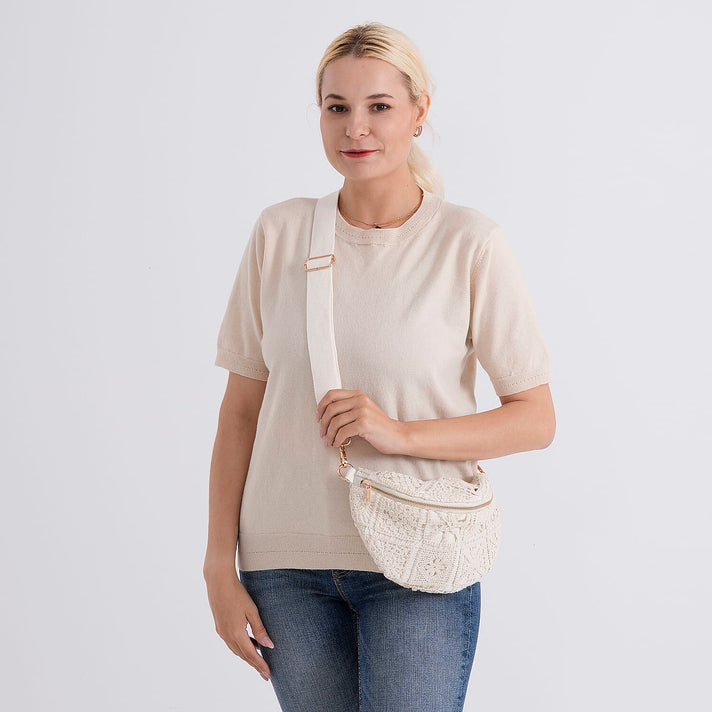 Crochet Crescent Sling Bag with Adjustable Strap - Green 8504001 2