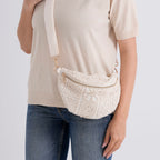 Crochet Crescent Sling Bag with Adjustable Strap - White