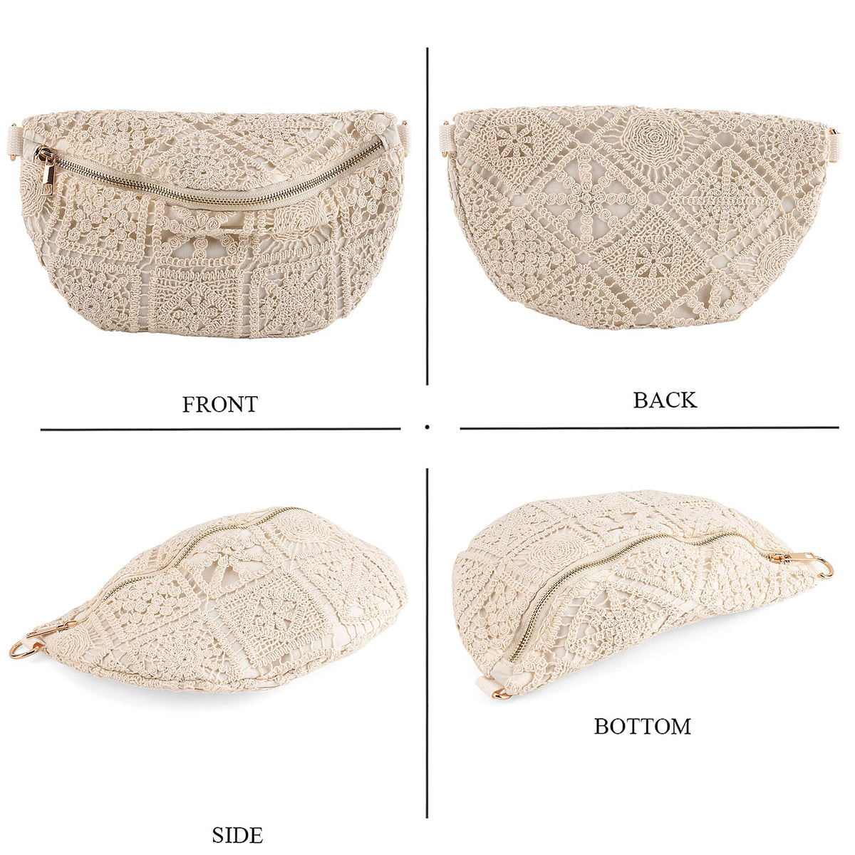Crochet Crescent Sling Bag with Adjustable Strap - White 8503999 4