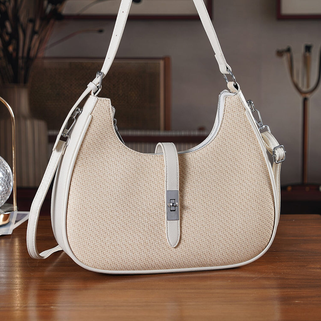 Elegant Hobo Shoulder Bag with Adjustable Strap - Off-White