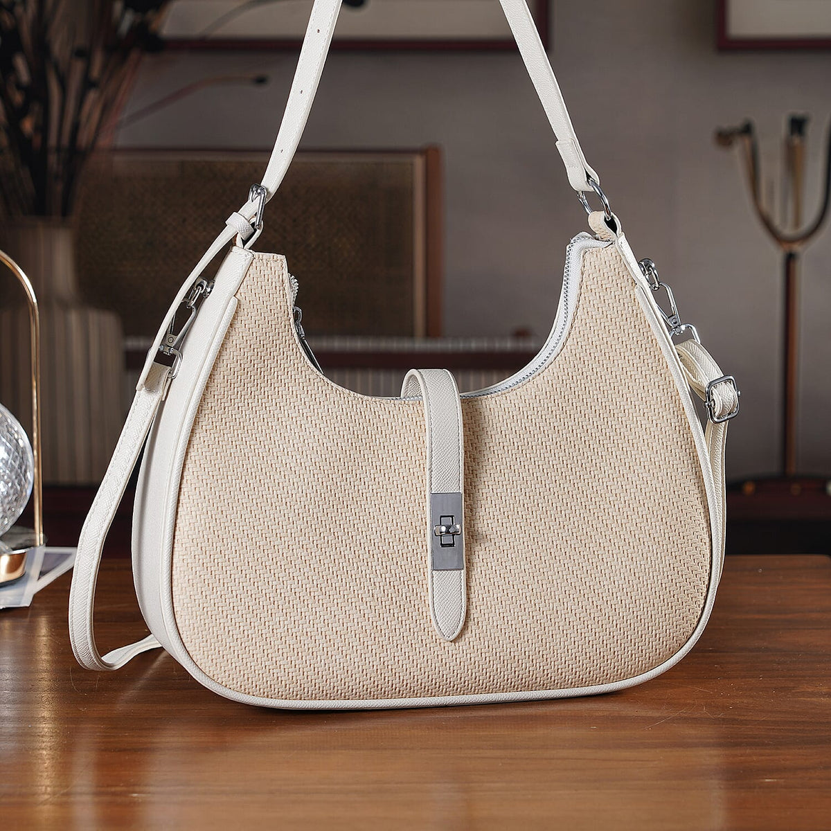 Elegant Hobo Shoulder Bag with Adjustable Strap - Off-White V32514182 2