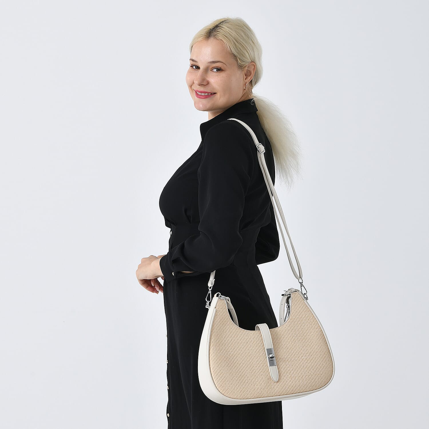 Elegant Hobo Shoulder Bag with Adjustable Strap - Off-White V32514182 3