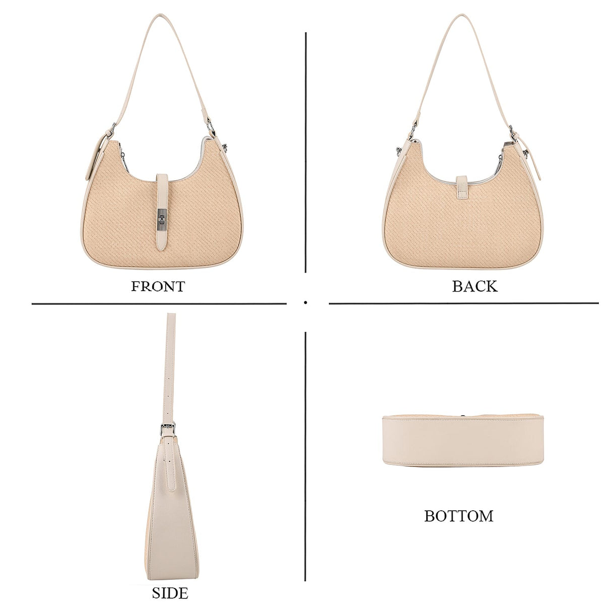 Elegant Hobo Shoulder Bag with Adjustable Strap - Off-White V32514182 5