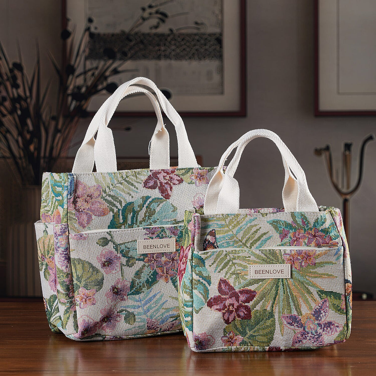 Set of 2 Tropical Print Insulated Tote Bags - Multicolour V32515881 2