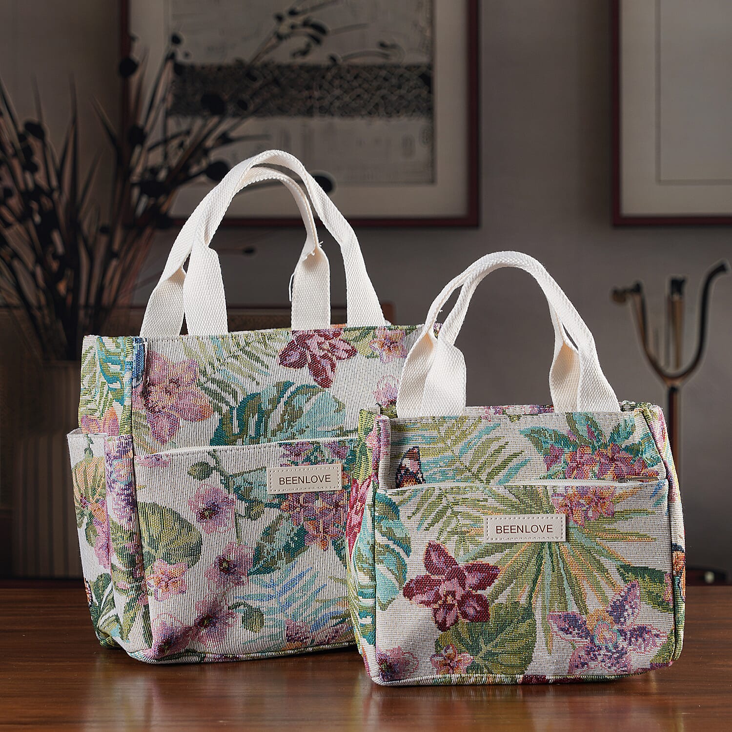 Set of 2 Tropical Print Insulated Tote Bags - Multicolour V32515881 2