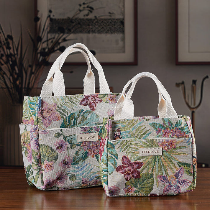 Set of 2 Tropical Print Insulated Tote Bags - Black &amp; Multicolour 8431214 2