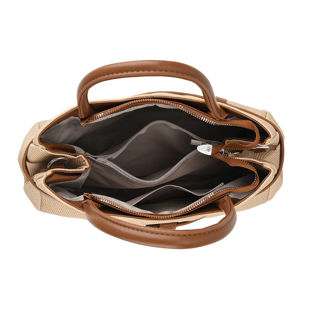 Designer Inspired Satchel-Style Handbag with Belt Detail - Beige V32537786 7