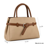Designer Inspired Satchel-Style Handbag with Belt Detail - Beige