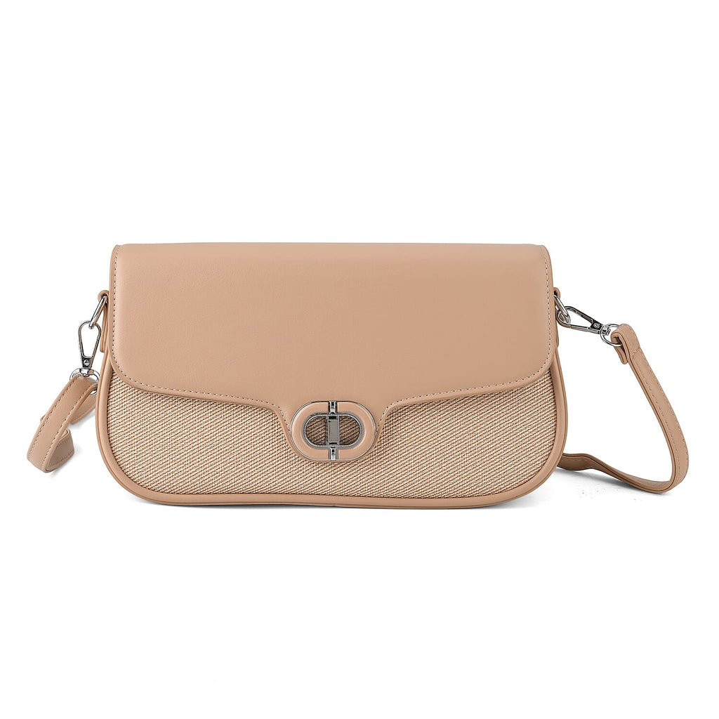 Designer Inspired - Convertible Dual-Strap Convertible Baguette Crossbody & Shoulder Bag - Camel