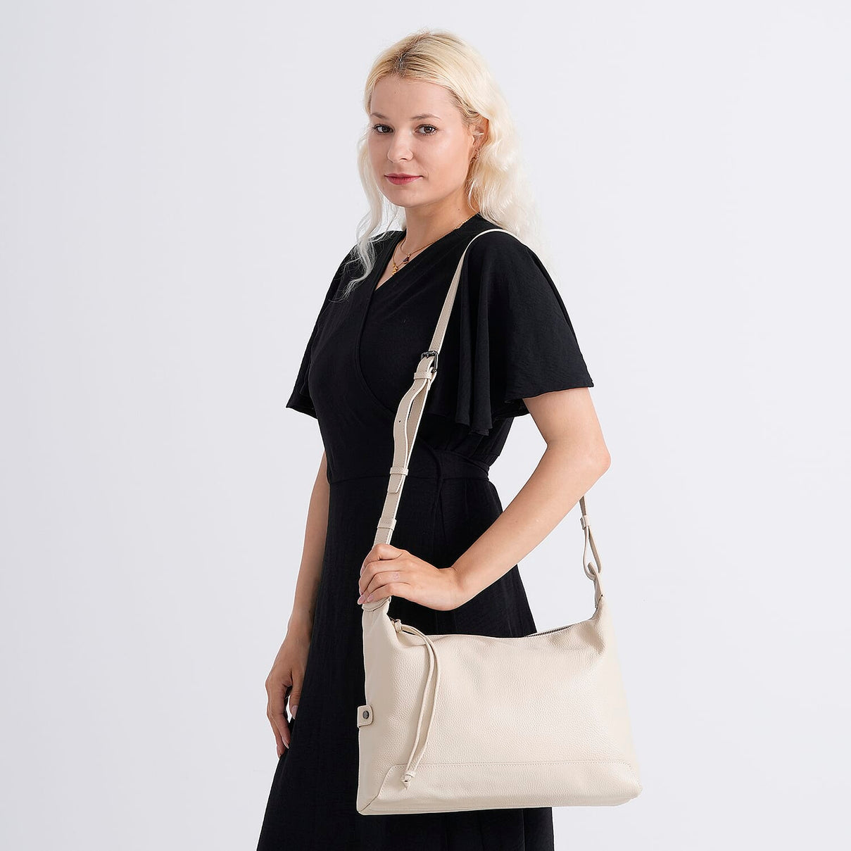 Valissiere Genuine Leather Shoulder Hobo Crossbody Bag - Beige 8481834 3
