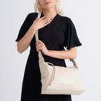 Valissiere Genuine Leather Shoulder Hobo Crossbody Bag - Beige