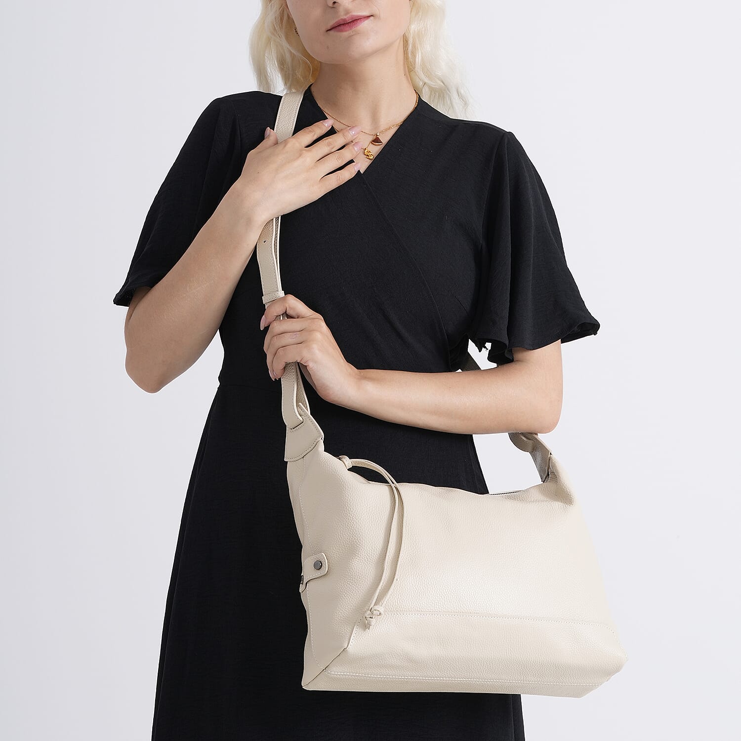 Valissiere Genuine Leather Shoulder Hobo Crossbody Bag - Beige 8481834 4
