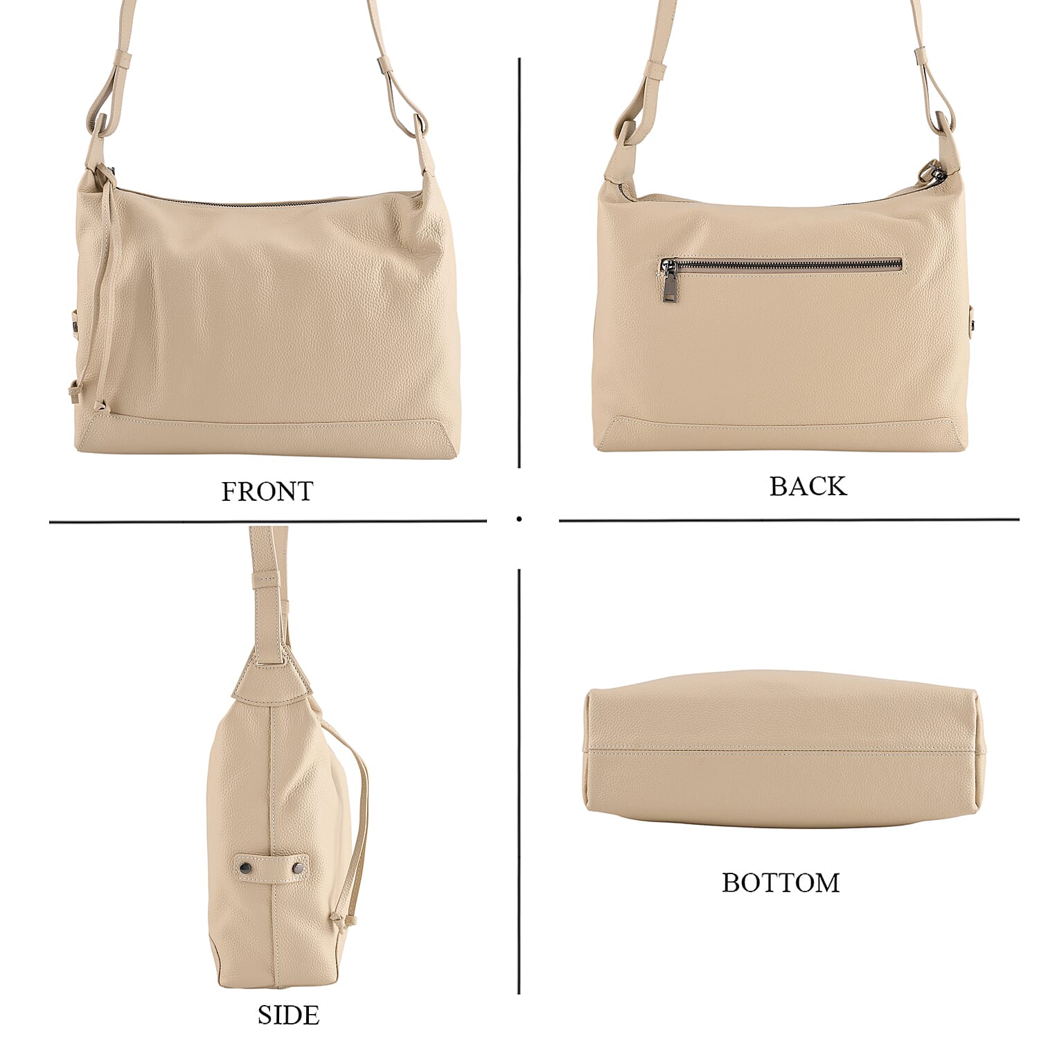Valissiere Genuine Leather Shoulder Hobo Crossbody Bag - Beige 8481834 5