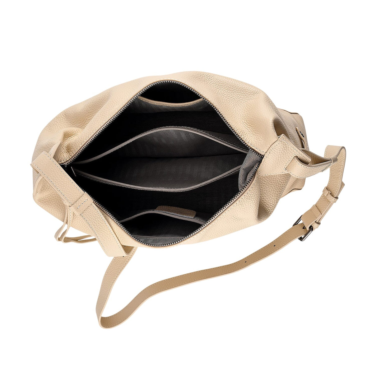 Valissiere Genuine Leather Shoulder Hobo Crossbody Bag - Beige 8481834 6