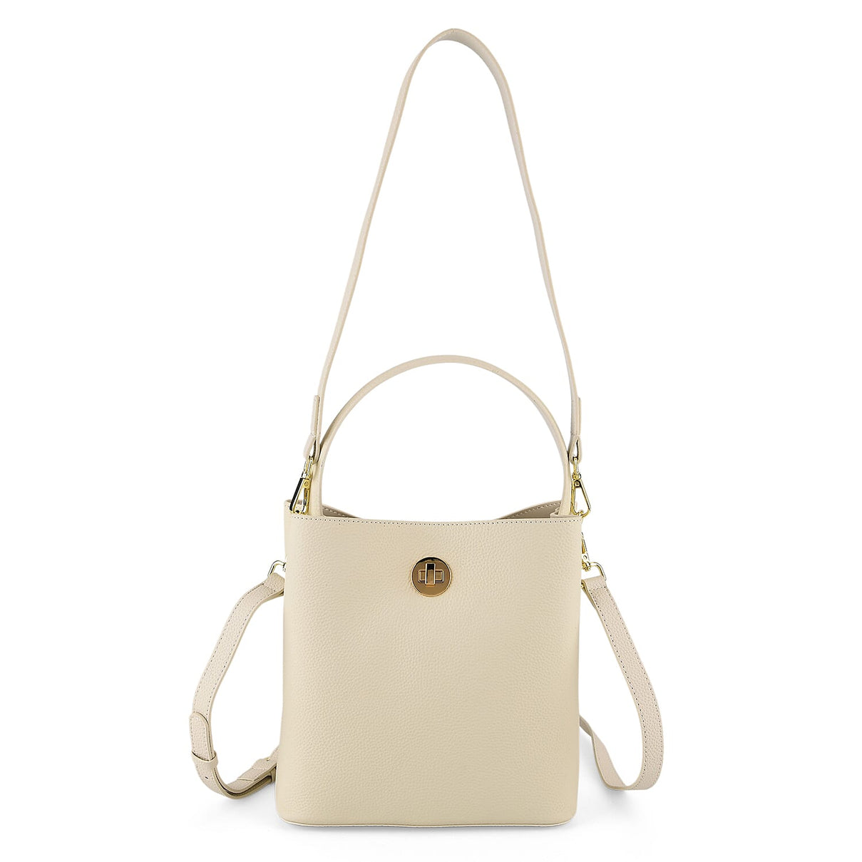 Valissiere Genuine Leather Top-Handle Bucket Bag With Detachable Crossbody Strap - Beige 8481863 0