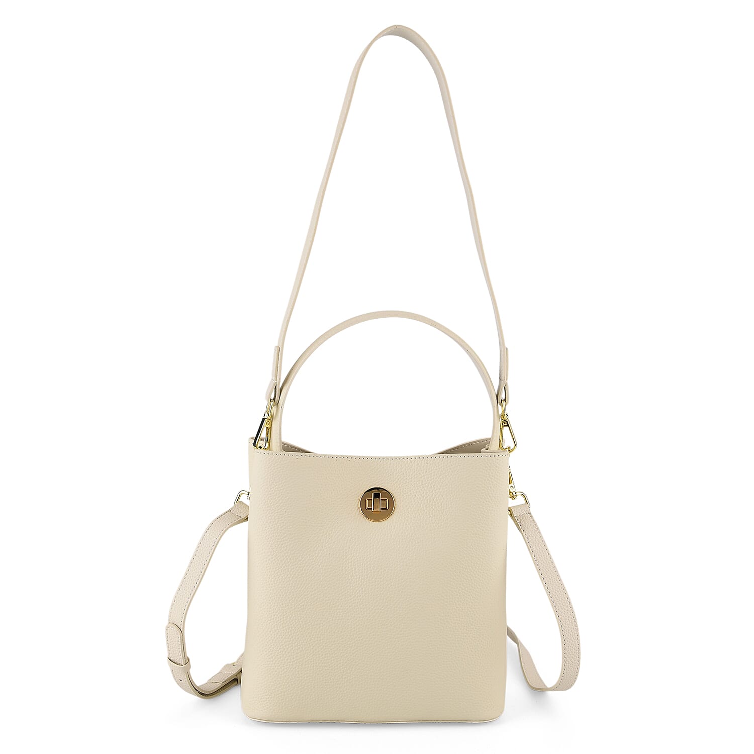 Valissiere Genuine Leather Top-Handle Bucket Bag With Detachable Crossbody Strap - Beige 8481863 0