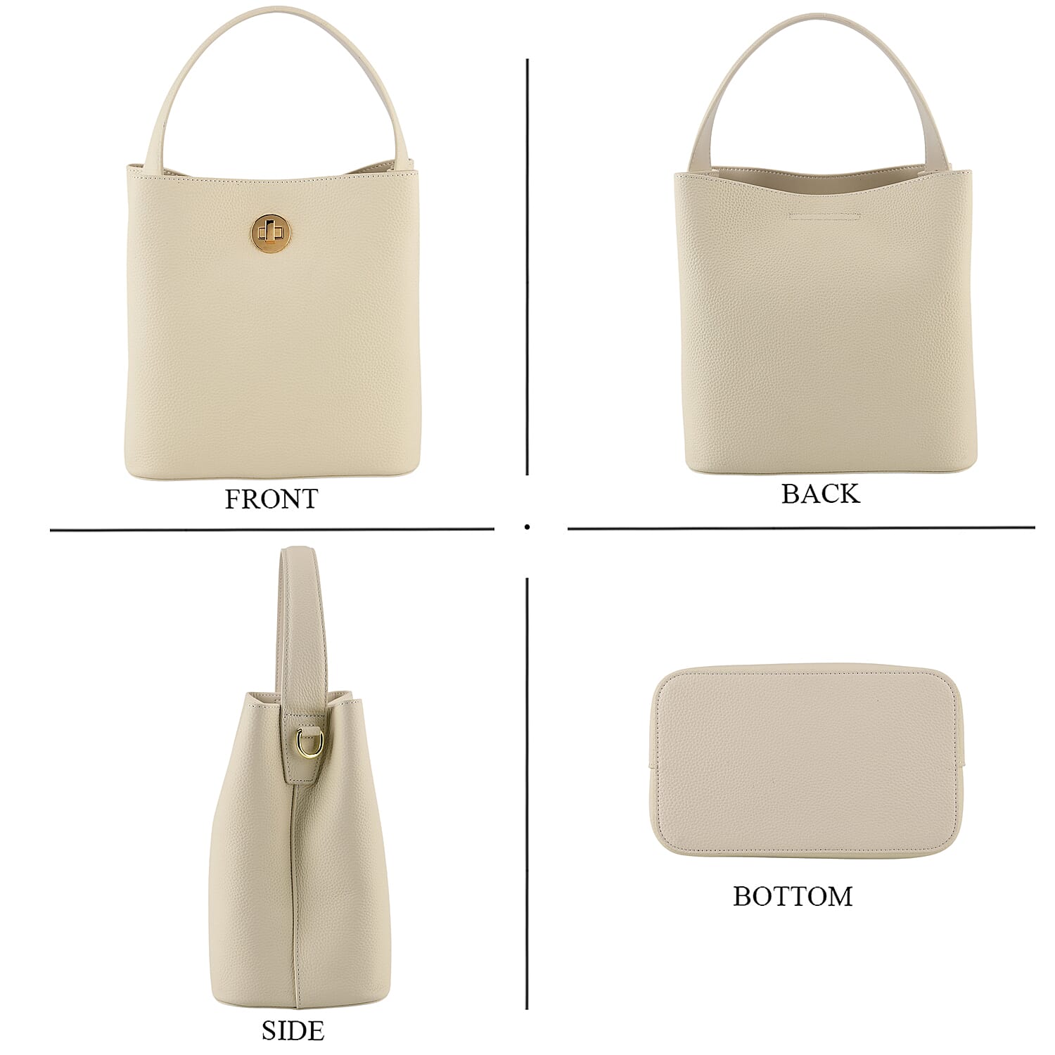 Valissiere Genuine Leather Top-Handle Bucket Bag With Detachable Crossbody Strap - Beige 8481863 5
