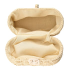 Vintage Style Straw Box Bag with Twist-Lock Clasp & Gold Chain Strap - Beige