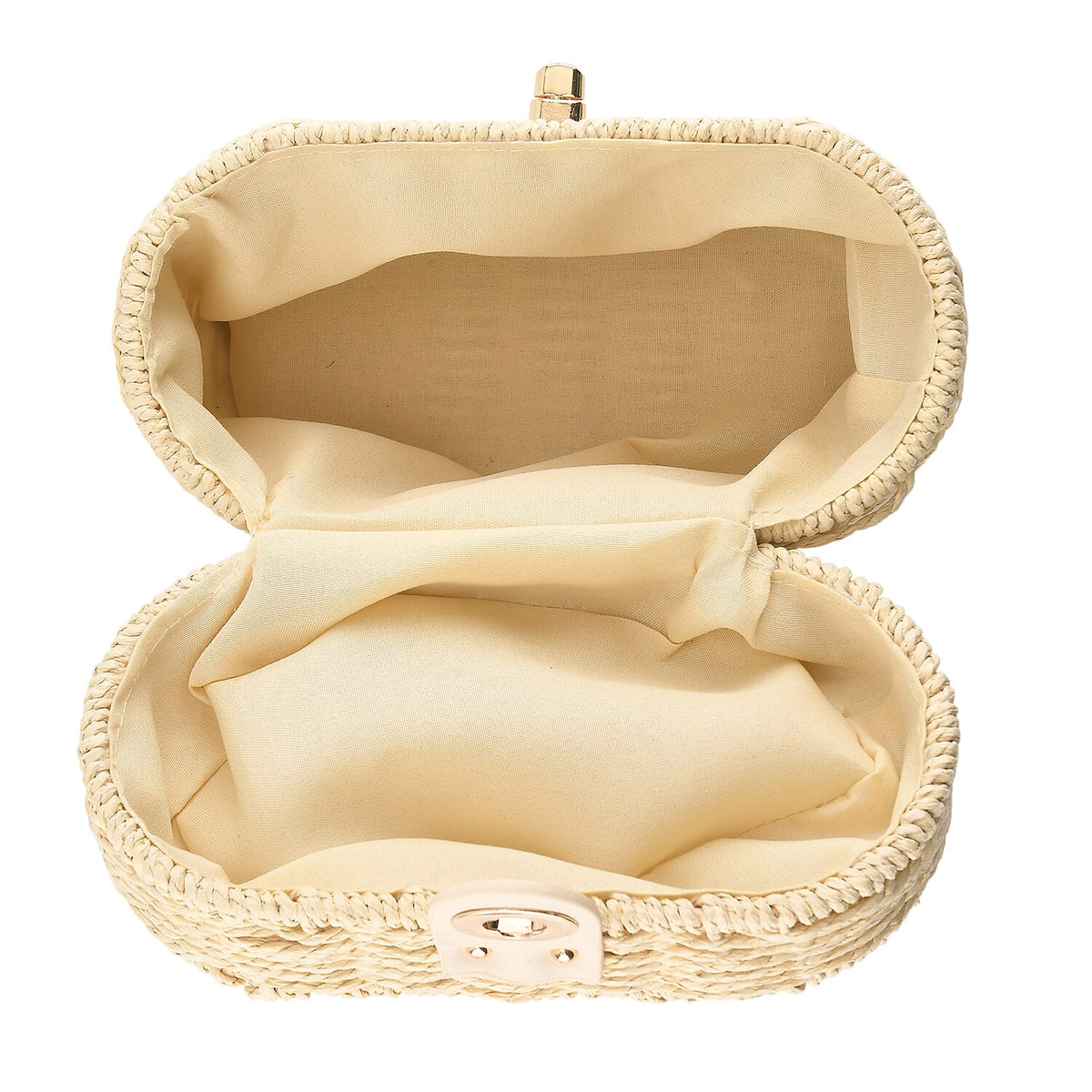 Vintage Style Straw Box Bag with Twist-Lock Clasp &amp; Gold Chain Strap - Beige 8501162 6