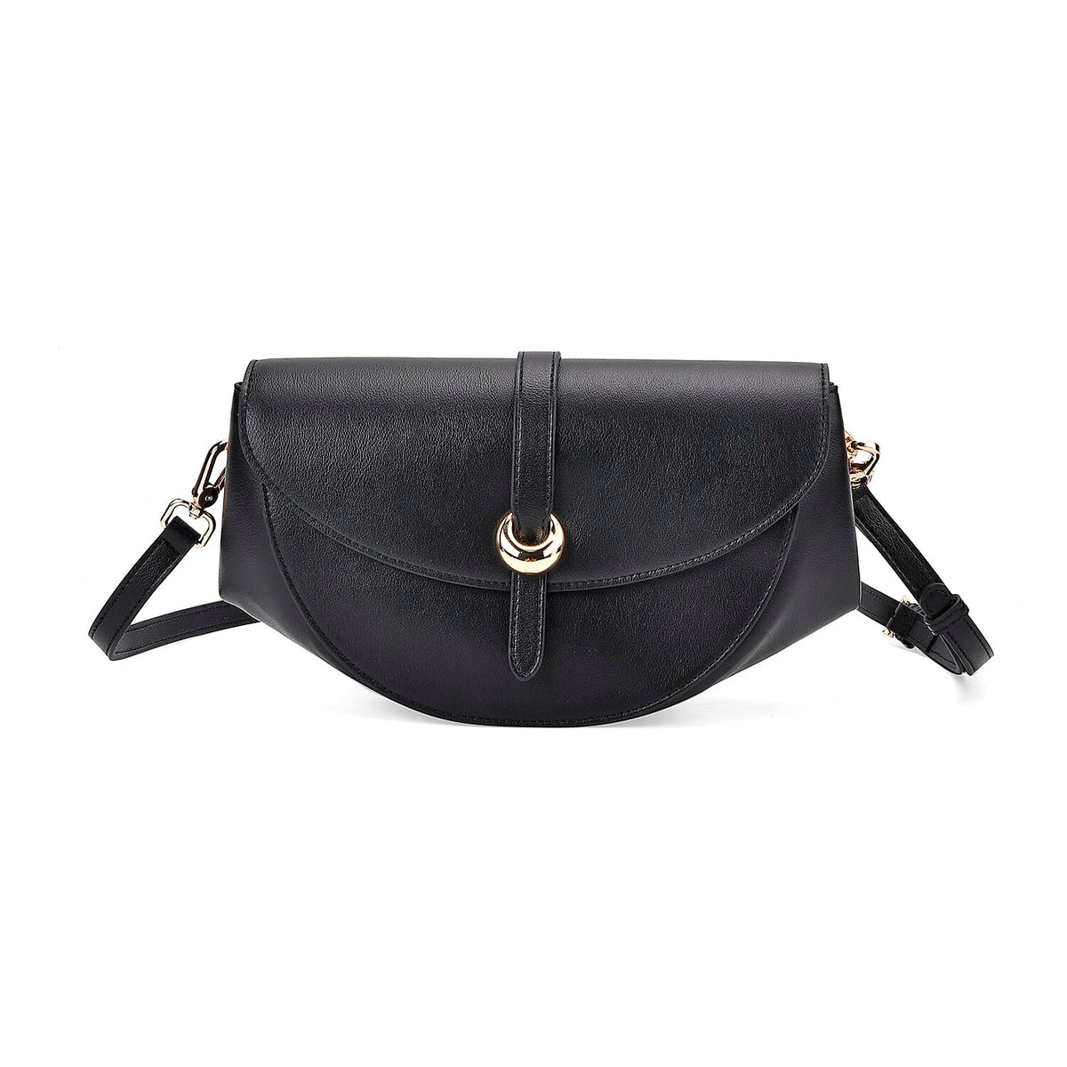 Genuine Leather Shoulder Bag with Curved Design - Black 8033678 5