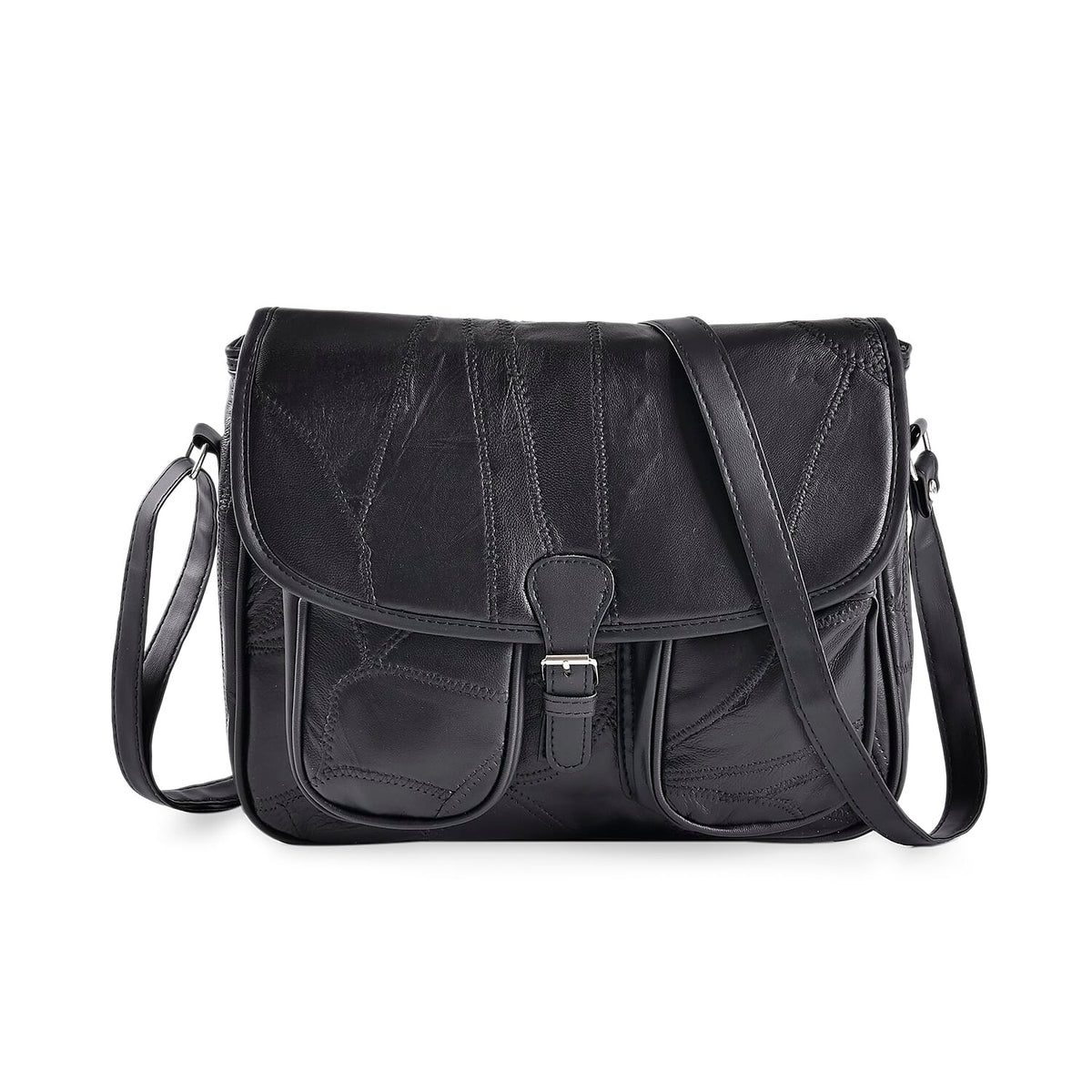 100% Leather Crossbody Bag with Adjustable Shoulder Strap - Black 8099214 0