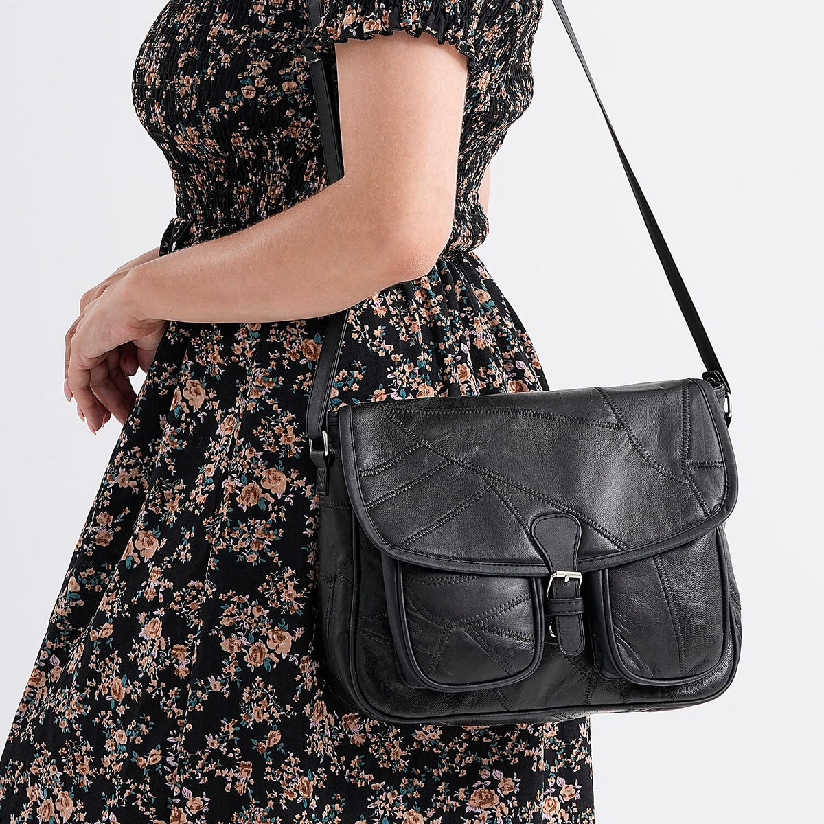 100% Leather Crossbody Bag with Adjustable Shoulder Strap - Black 8099214 3