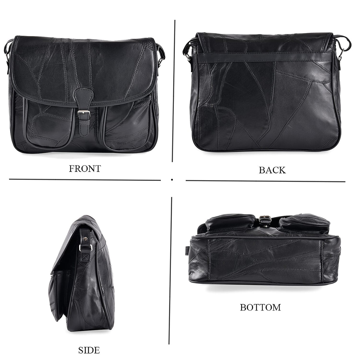 100% Leather Crossbody Bag with Adjustable Shoulder Strap - Black 8099214 4