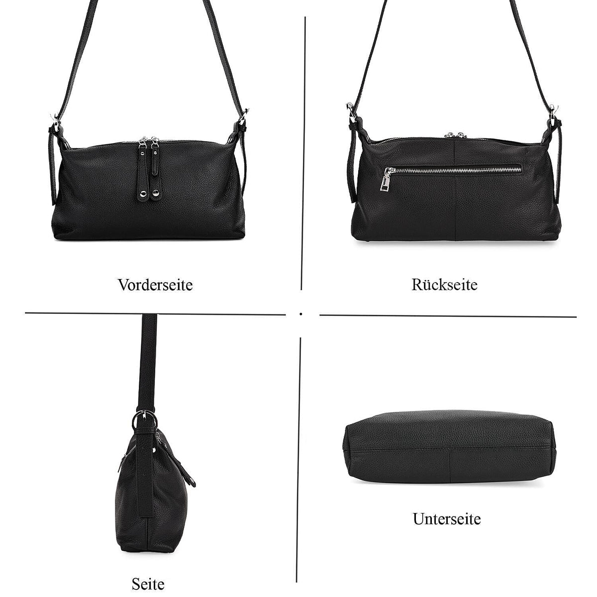 100% Genuine Leather Full Grain Crossbody Bag with Adjustable Strap - Black 8160703 5