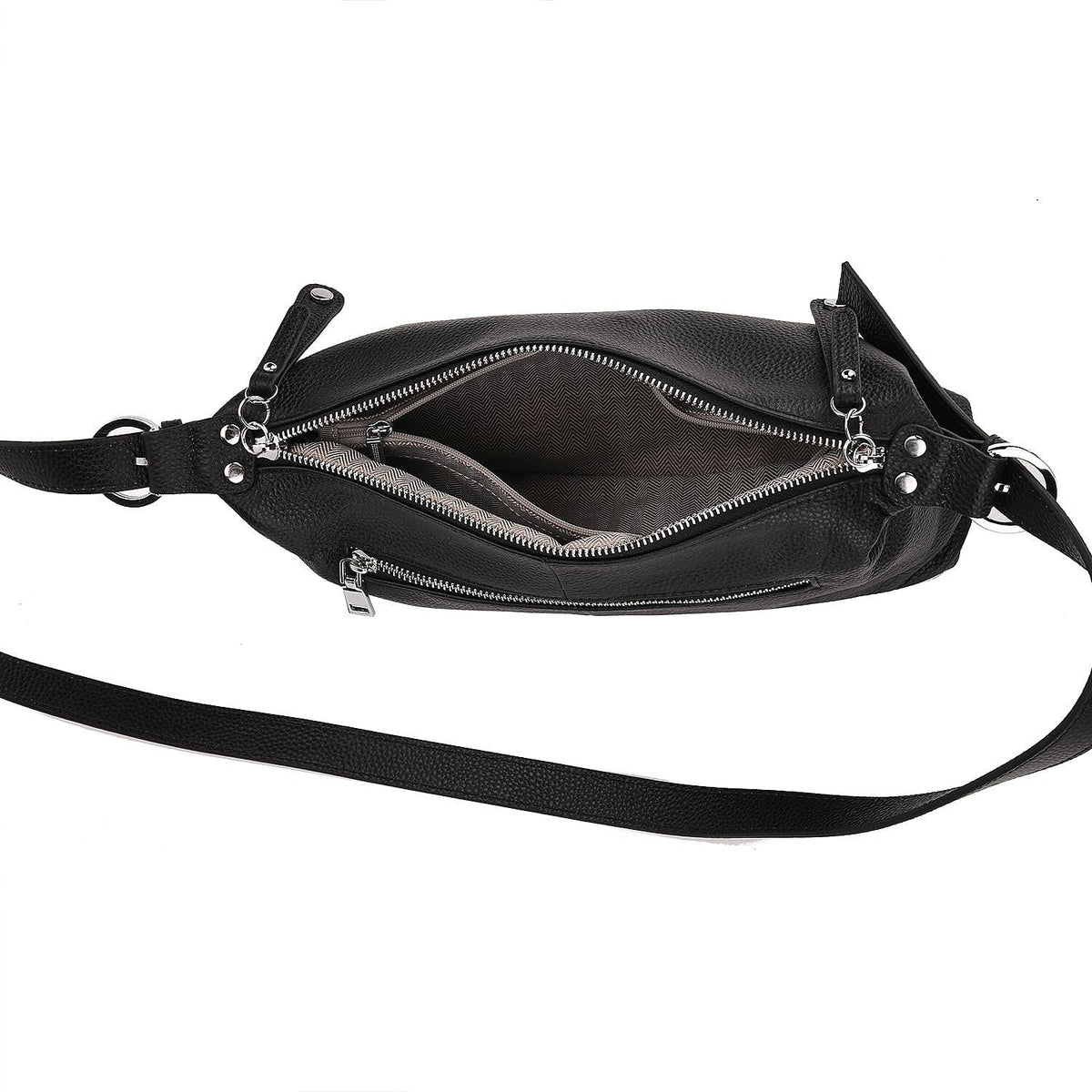 100% Genuine Leather Full Grain Crossbody Bag with Adjustable Strap - Black 8160703 6